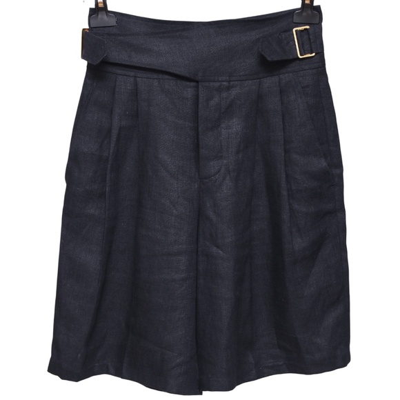 CHLOE Shorts Bermuda Navy Knee Leg Buttons Buckle Pleated Pockets Sz 36 - Picture 1 of 6